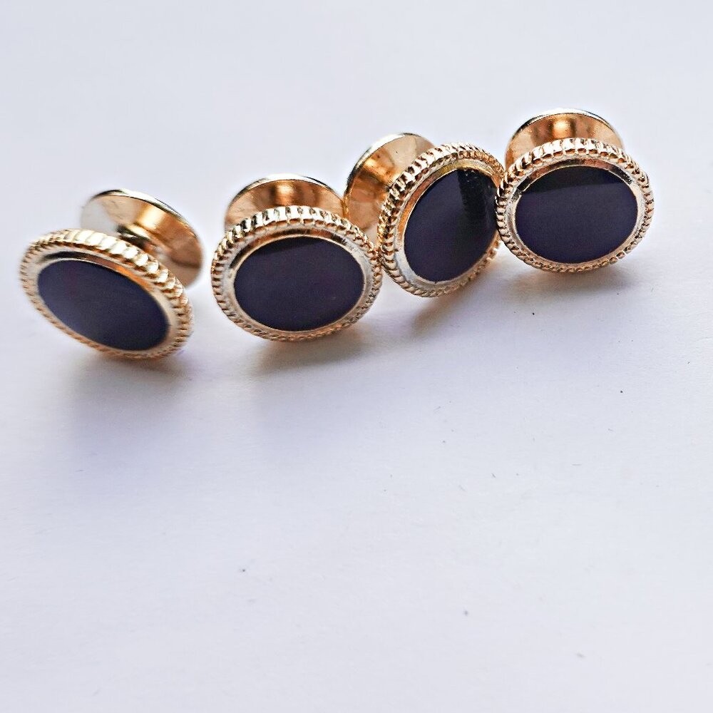 4 Gold and Onyx Tuxedo Shirt Studs